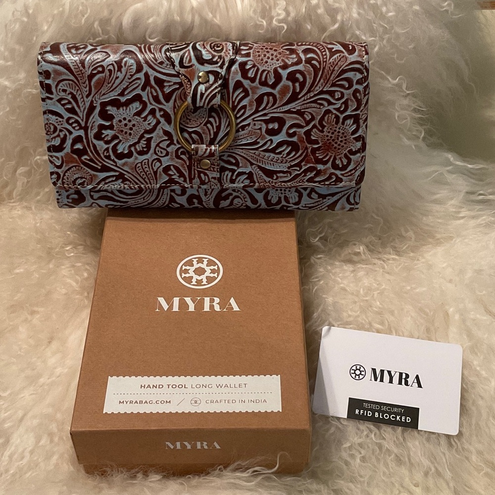 Myra RFID Leather Wallet with Intricate Pattern. NWT